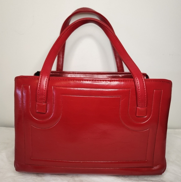50s Shiny Red Purse Handbag - Picture 1 of 15